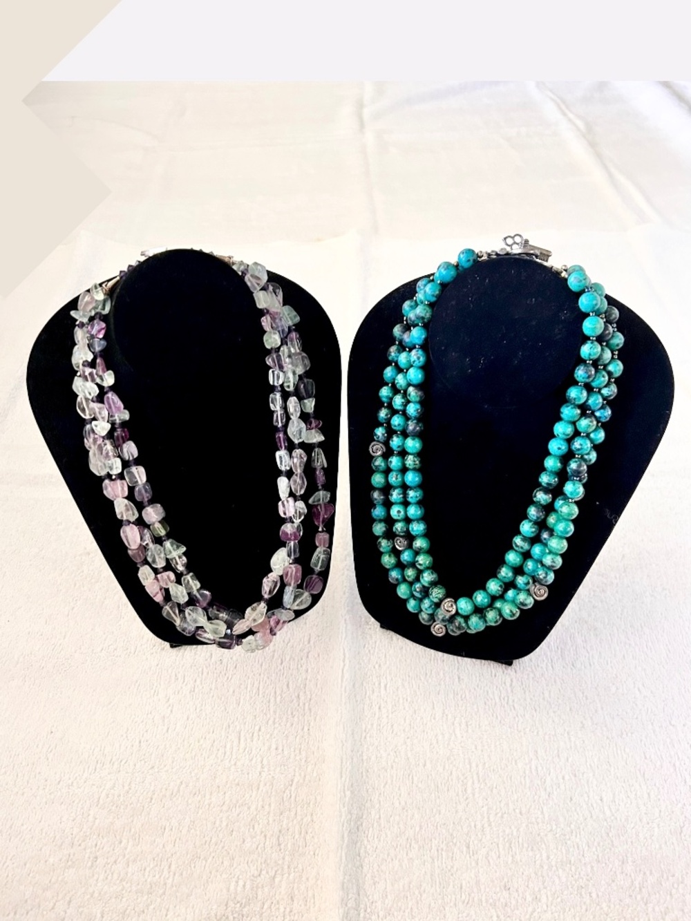 Lot of 2 Artisan Made Necklaces Real stone agate triple strand